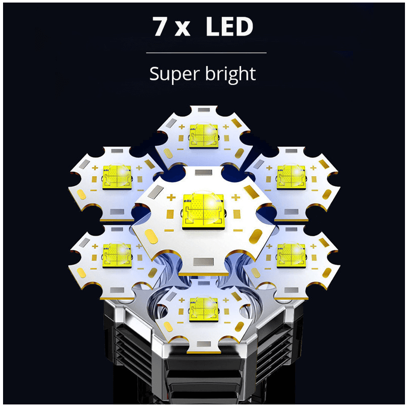 MOONFIRE - Korkeatehoinen LED-taskulamppu, 7 LED-lyhtyä